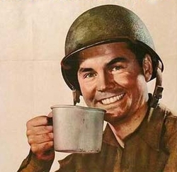 Solider drinking coffee